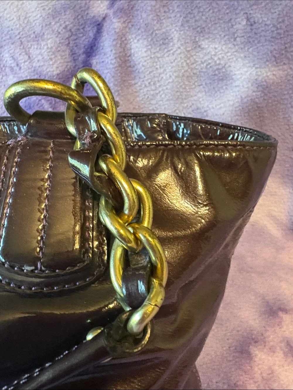 COACH Patent Leather Shoulder Bag in Dark Burgundy with Gold Hardware